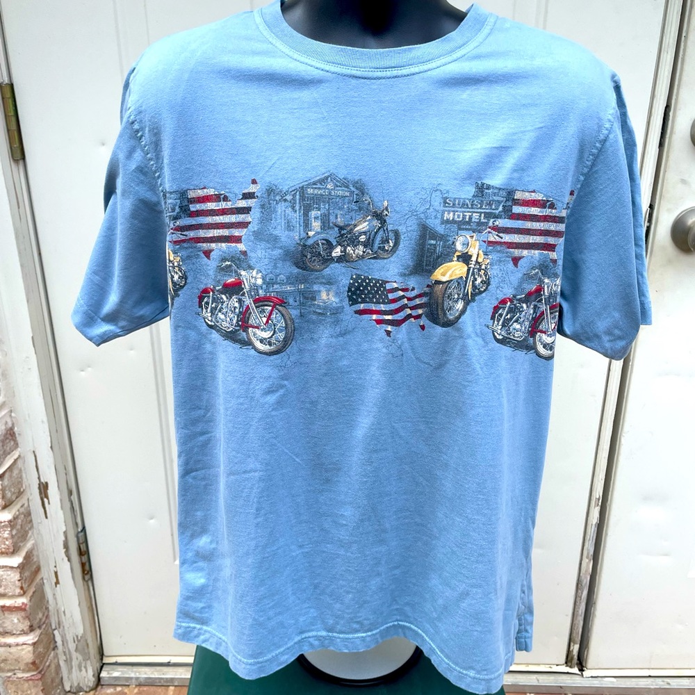 North River Outfitters, Blue, Motorcycle Design, Shirt, Size M